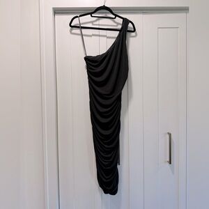 Lulu's Black One-Shoulder Ruched Bodycon Dress
